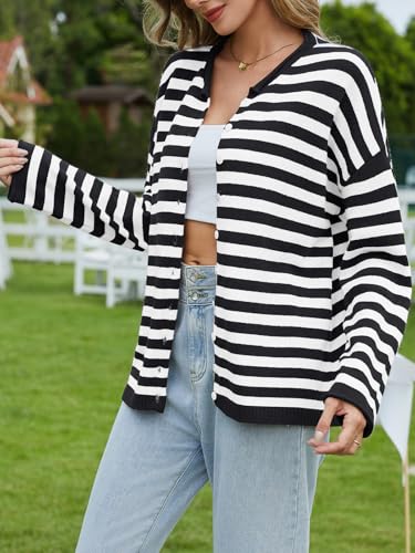 Image of UNCLECAT Womens Striped Cardigan Long Sleeve Button Down Knit Tops