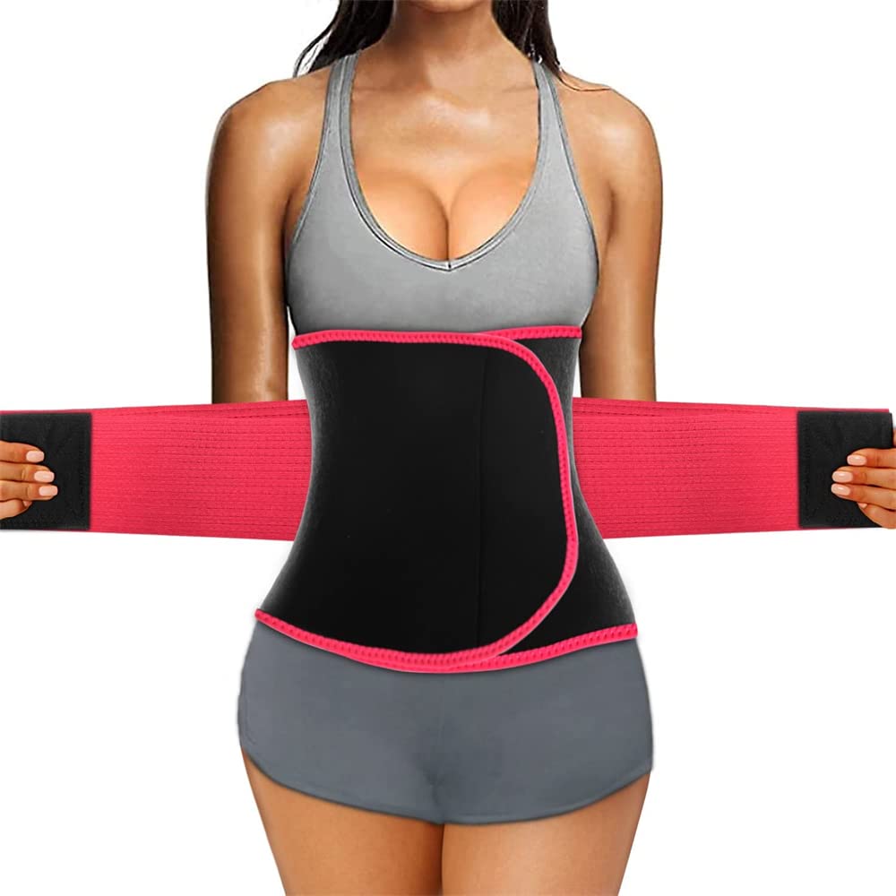 SYOSI Waist Trainer for Women, Sport Girdle, Slimming Sauna Waist Trimmer Belly Band, Sweat Sports Exercise Belt With Adjustable Straps, Body Shaper (Red, L)