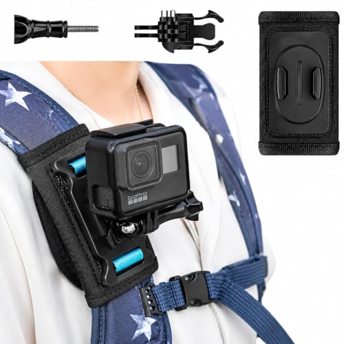 Image of Backpack Strap Mount, 360 Rotating Action Camera Shoulder Clip GoPro Hero 13 /12 /11 /10 /9 /8 /7 /6 /5, Compatible with DJI Osmo, Insta360 & SJCAM, for Hiking, Biking & Travel