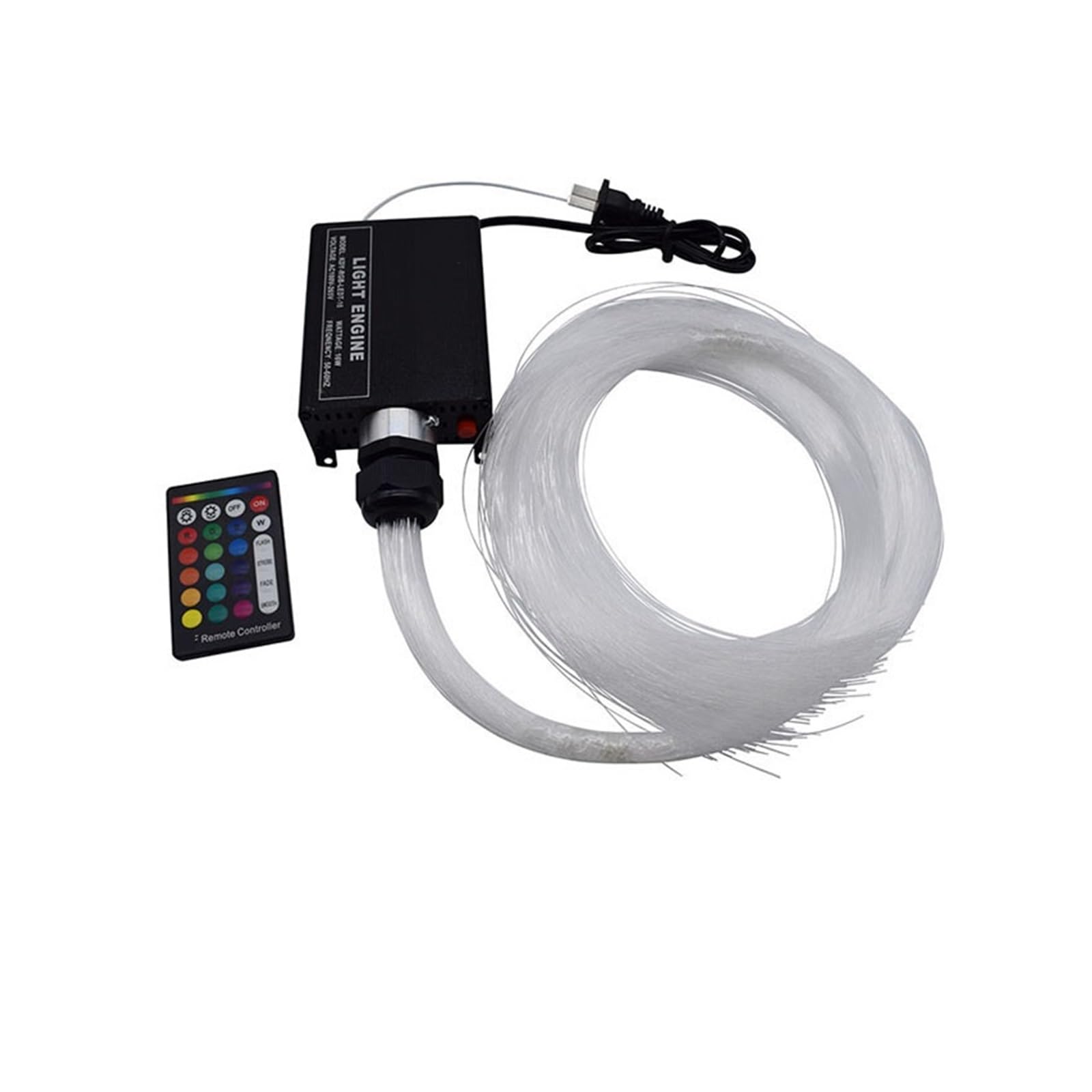 16W RGB LED Light Engine 24key Luz de fibra óptica remota con cable PMMA for decoración techo,Durable(300PCS X 0.5mm X 4m)