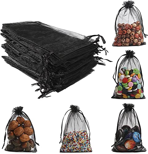 Image of ANZNKU 50PCS Black Organza Bags, Gift Bags Small Size, Sheer Organza Bag 5x7 Inch for Christmas, Mesh Candy Bag, Small Mesh Pouches with Drawstring for Easter Party Wedding Favor