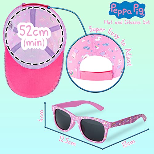 Peppa Pig Girls Summer Hat & Kids Sunglasses, Rainbow Unicorn Pink Baseball Cap & Sunglasses 6