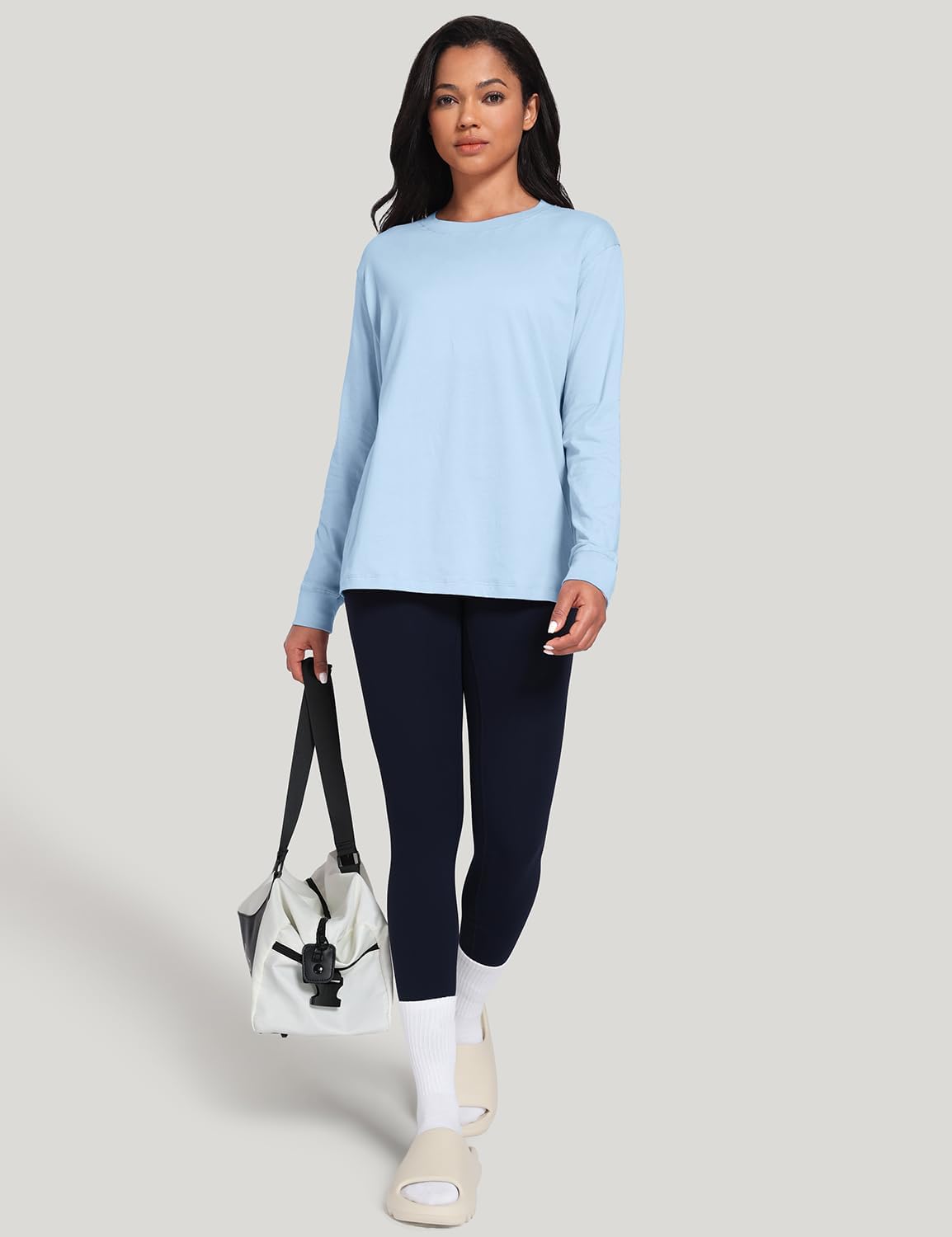 HeyNuts Pima Cotton Workout Long Sleeve Shirts for Women Crew Neck Athletic Basic Shirts Casual Tops - Image 6