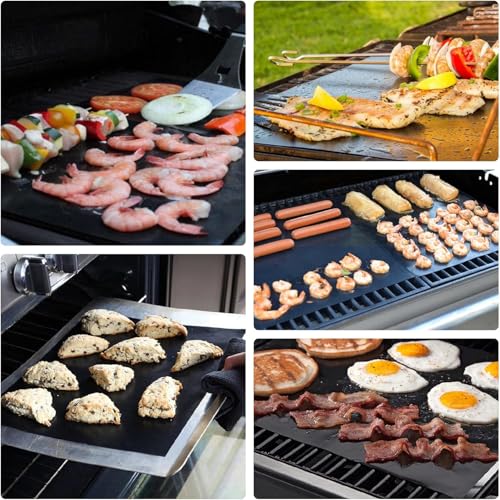 Grillmatte für Gasgrill/Elektrogrill/Holzkohlegrill, 5er Set 40x60CM Grillmatten Grillplatte, Grill Unterlage Backmatte Backpapier Wiederverwendbar（Bürste und Klammer nicht enthalten） 3