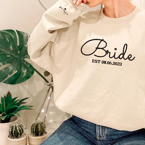 GodLover Personalized Embroidered Bride EST Sweatshirt, Custom Mrs. Last Name On Sleeve,Mrs Bride And Groom Engagement Wedding Gifts, Future Mrs Hoodie, Engagement Gift Black4