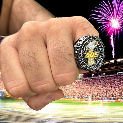 Legacy Rings 2025 Fantasy Football Championship Trophy Ring Gunmetal Black and Gold Tone, Award for Fantasy Football League Winner2