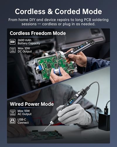 Image of FNIRSI HS-03 Cordless Soldering Iron Kit, 2600mAh Battery Portable Soldering Iron, 212-842F, 3s Fast Heating, 5-Level Temp, 0.96 inch IPS Display Soldering Iron for Electronics Repair, DIY, PCB