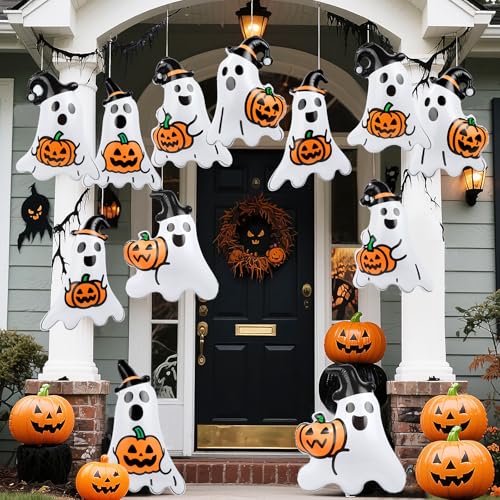 Larber 12 unidades 40 cm Halloween insufláveis fantasmas decorações PVC insufláveis fantasmas exteriores ornamentos pendurar insufláveis fantasmas para jardim exterior com relva Halloween interiores decorações
