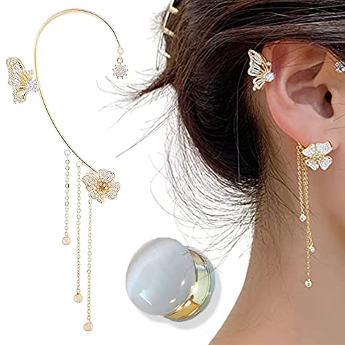 Butterfly Ear Cuffs, Butterfly Tassel Style Zircon Earrings