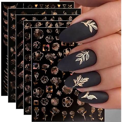 JMEOWIO 12 Sheets Floral Nail Art Stickers Cover