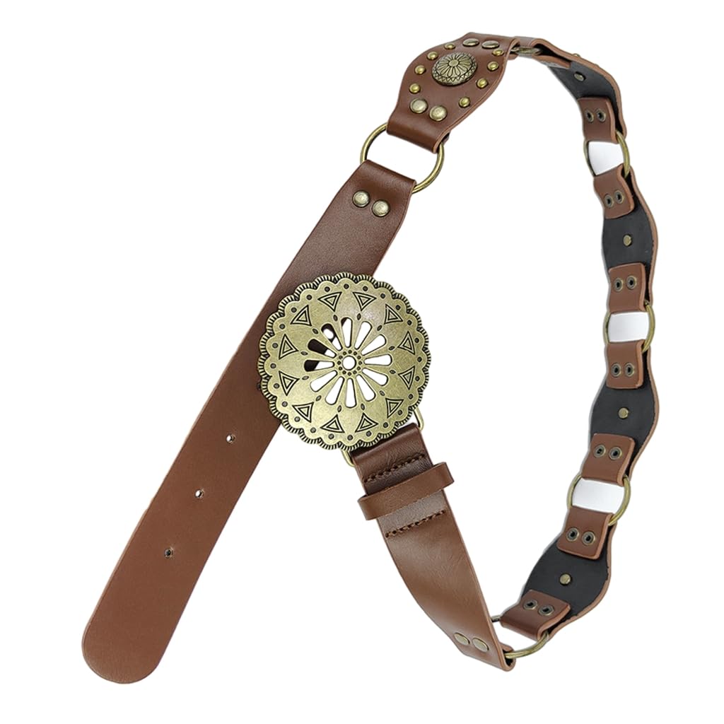 JSGHGDF Women Belt Round Buckle PU Hollowed Out Wide Belt for Jeans Pants Dress Decors