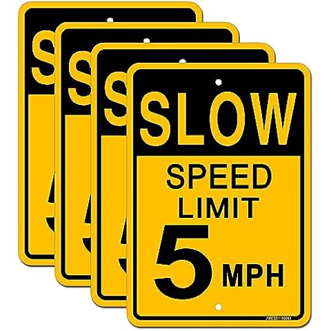 Slow Down Speed Limit 5MPH Sign (4 Pack),18 x 12 Inches Sturdy Rust Free Aluminum Waterproof and Durable Ink, Easy Mounting Outdoor Use Cover
