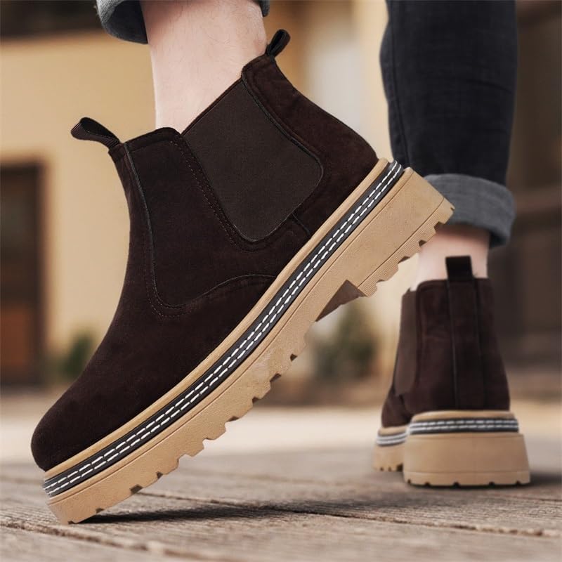 Men's Chelsea Boots, Suede Leather Platform Ankle Boots with Elastic Goring and Lug Sole - Image 2