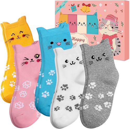 Calcetines Gatos Regalos Originales para Mujer - Calcetines Mujer Divertidos Invierno Regalos Chica Joven Madres Adolescentes Abuela Mama Hermanas Ideas Regalo Amigo Invisible Calendario Adviento 2025