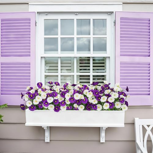 Image of Bassion 16 Pcs Artificial Morning Glory Flowers for Outdoors, White Purple | UV Resistant, realistic, silk flowers, faux eucalyptus plants, outside planters porch window box garden indoor outdoors decor