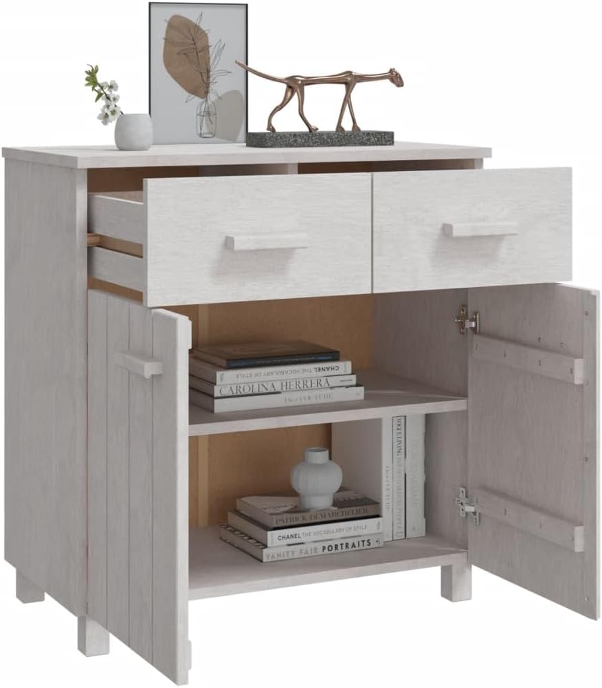 White Solid Pine Wood Sideboard with Matte Finish, 31.1 x 15.7 x 31.5 Inches, Modern Storage Cabinet for Living Room Dining Room, Durable Furniture with Drawers and Spacious