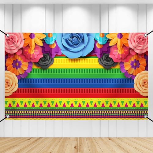 Image of Katchon, Mexican Theme Party Striped Backdrop - Pack of 1 | Fiesta Cinco De Mayo Paper Flowers Background Party Decoration for Fiesta Party,Birthday, Baby Shower, Wedding Photography Studio Props