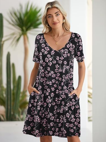Image of BELAROI Women Casual Summer Dresses Loose Tshirt Beach Sundress V Neck Plus Size Swing Tunic Pockets
