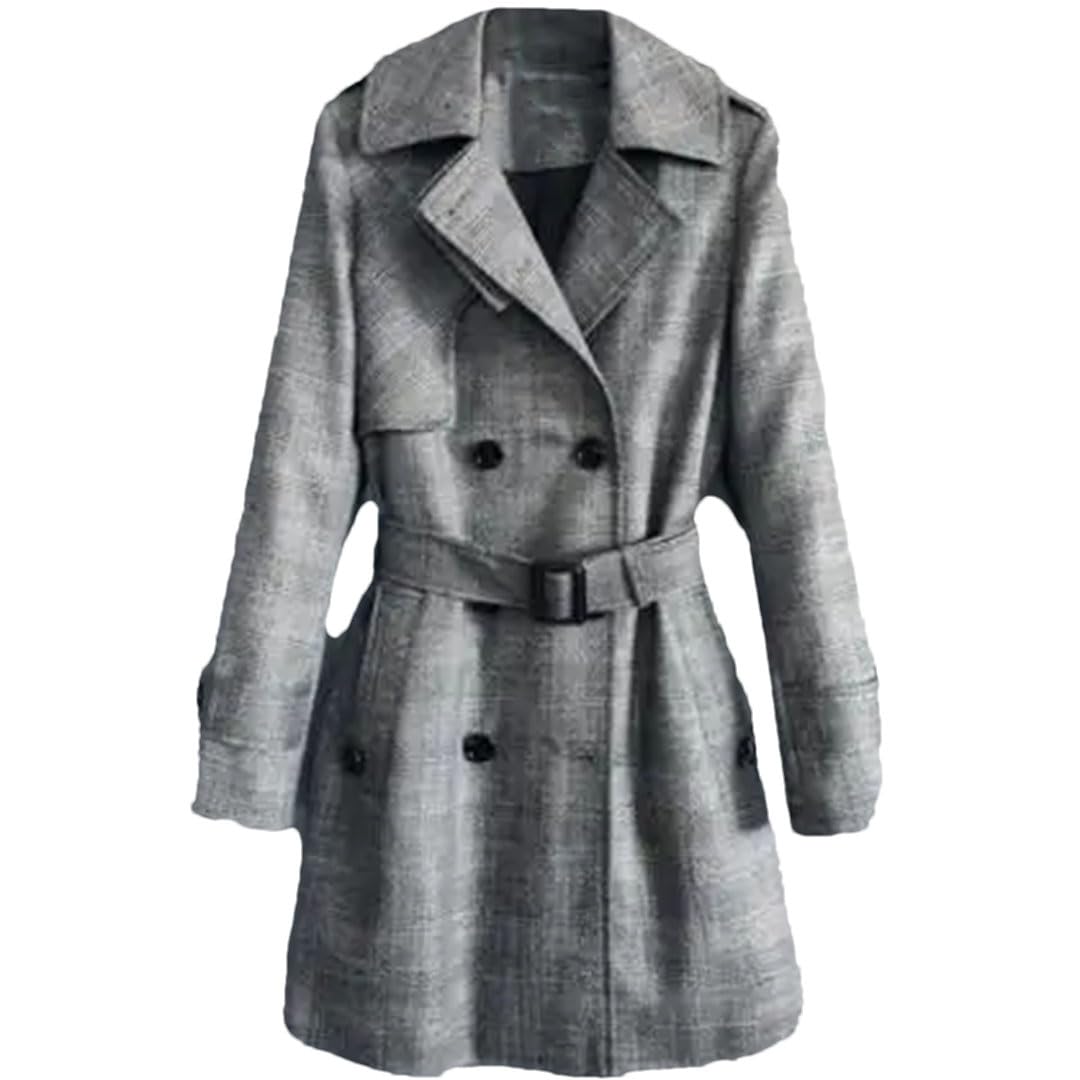 Women Business Casual Belt Mid-Length Trench Coat