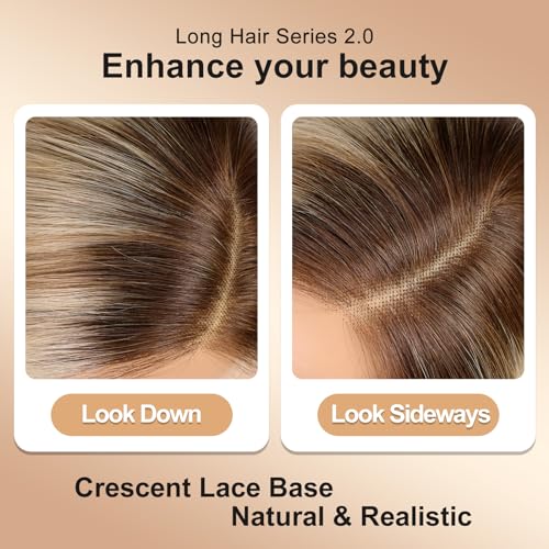 Image of RSY 18 Inch Ombre Golden Brown Human Hair Wigs for Women,Wig with Side Bangs,Wear Natural Realism,Real Hair Wigs,Blonde Human Hair
