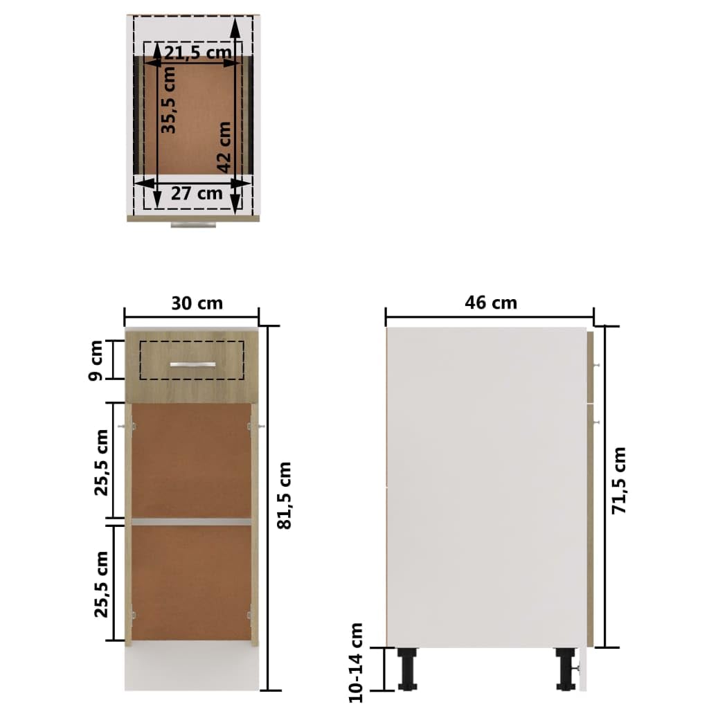 Mobile da cucina Lyon in rovere Sonoma, 30 x 46 x 81,5 cm, mobile da cucina con cassetto e ripiani, mobile da cucina per riporre oggetti e ordine, credenza da cucina, pratica e durevole