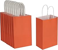 Vista 2 de Cada paquete de 100 bolsas pequeñas de papel kraft naranja y morado con asas a granel