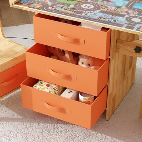 VORIN キッズデスク 机 椅子 セット 無垢材 チェア2点セット おもちゃ収納付き 学習机 幼児 キッズテーブル 子ども椅子 2歳〜 誕生日プレゼント 保育園用 ナチュラル × オレンジ [5]