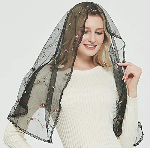 image for Leimandy Orthodox Veil Head Covering with Embroidered Flowers Catholic
