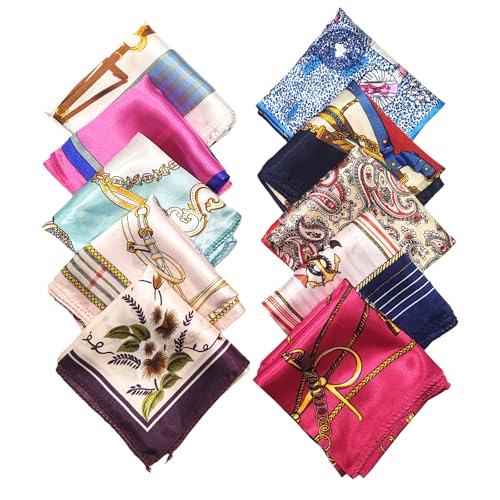 10 bufandas cuadradas de seda mixta para mujer bandana...