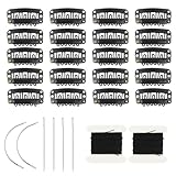 JFFX 20 Pieces Hair Extension Clips U-Shape Stainless Steel Snap Clips for Wig Accessories Wig Making Tools (Black)