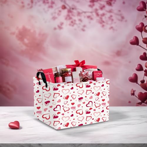 Image of Cute Heart Valentine's Day Basket Gifts Empty Storage Basket for Kid and Baby Room Decor (Red Hollow Solid Heart)