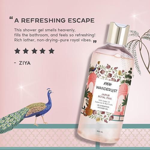 Image of Wanderlust Jaipur Royal Pink Shower Gel, 300 ml| Nourishes & Rejuvenates | Gentle Cleanser| Refreshing bodywash | Enriched With hydrating Glycerine | Paraben-Free, Vegan | Suitable for All Skin Types