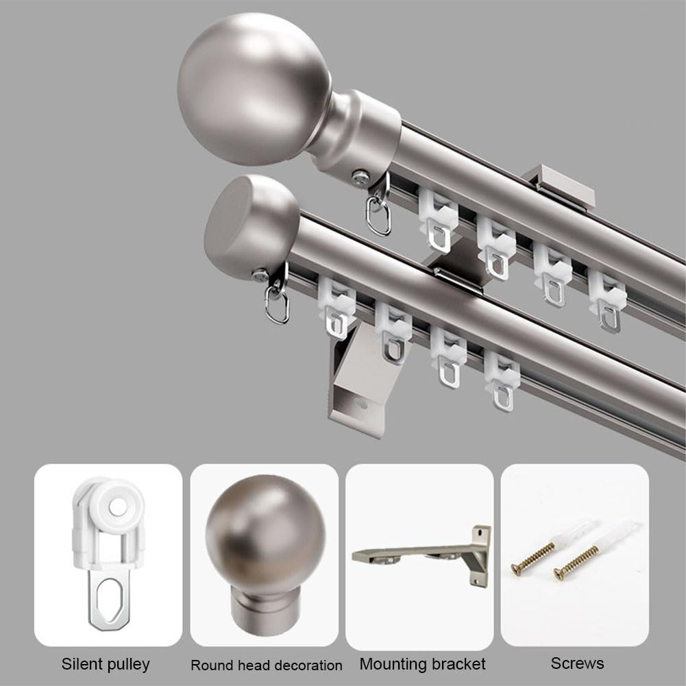 Tringle à Rideaux au mur, Tringle à Rideau avec Embouts à Boule avec Supports, Tringle à Rideaux pour séparateur de pièce, Salon(Gris,2.30 m (7.5 ft))