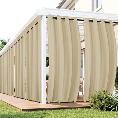 RichSets Outdoor Curtains for Patio Waterproof 6 Panels - Windproof Privacy Weatherproof Outside Drapes for Gazebo Pergola Porch Grommet Top and Tab Bottom 54x84 Inch Cream