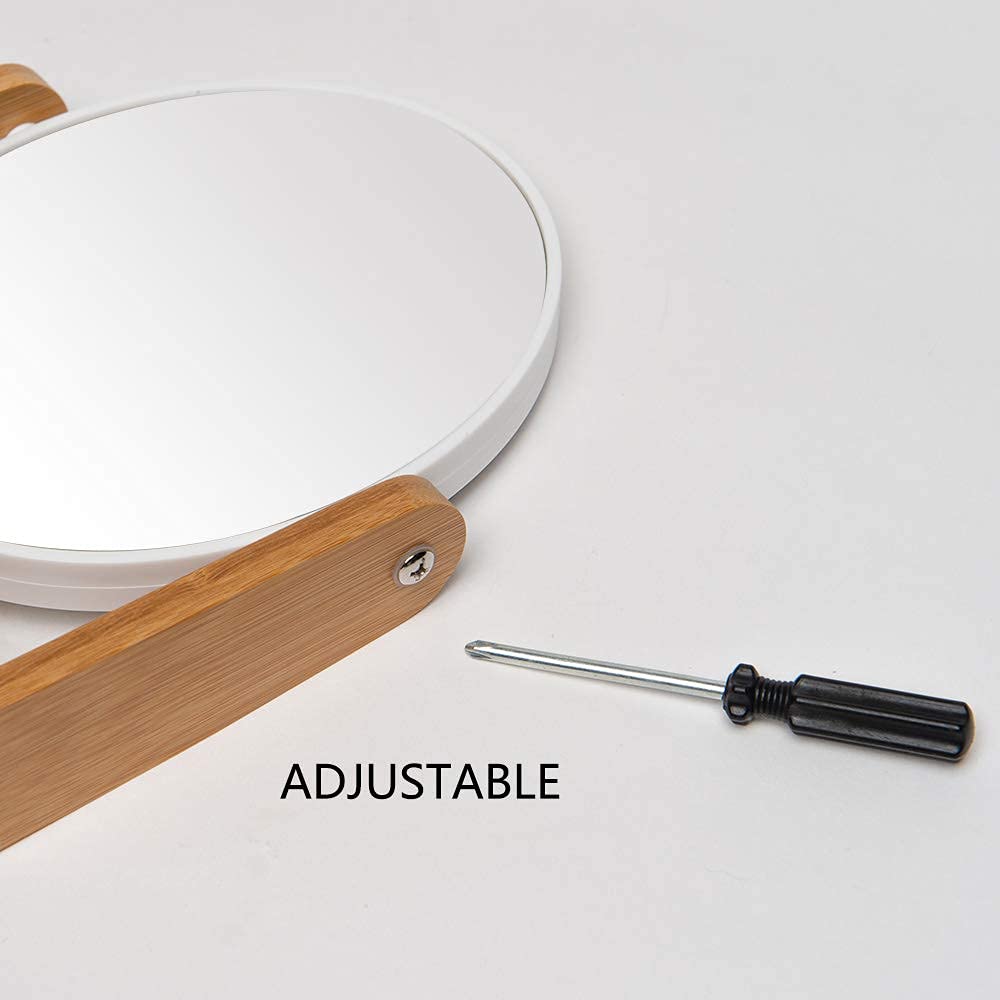 Netora Vanity Makeup Mirror 8 Inch 1X/3X Magnification Bamboo Stand Double Sided 360 Degree Swivel Portable Table Desk Countertop Bathroom Makeup Shaving Mirror 4