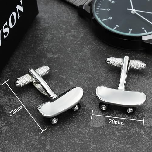 Mancuernillas plateadas de skateboarding para hombre con caja miniatura 4