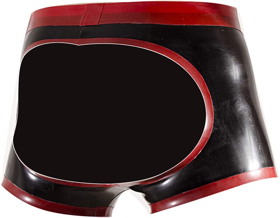 Latex Panties Rubber Boxes Shorts Open Back with Contrast Color Trim
