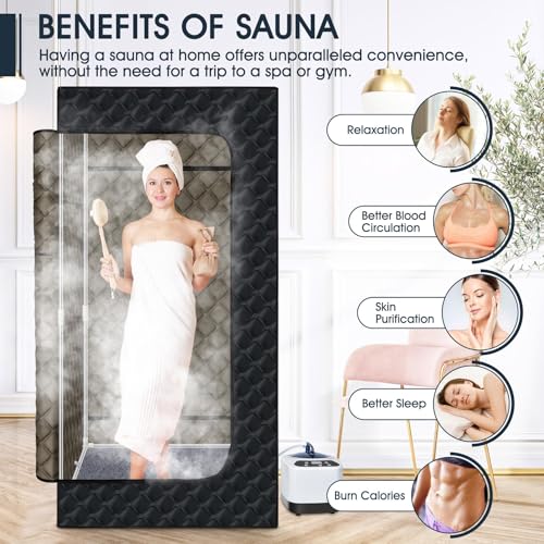 Image of Home Sauna Box Steam Saunas, New 2024 Upgrade Large Portable Indoor Sauna Tent with 3L 1000W Steam Generator, Remote, Waterproof Phone Pouch, Chair, Mat