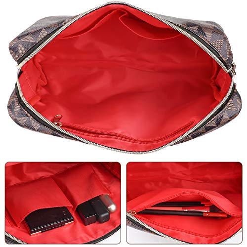 Checkered Makeup Bag Organizer, Tufusiur Large Make Up Bags for Women for Cosmetics Makeup Toiletry Travel - Image 4