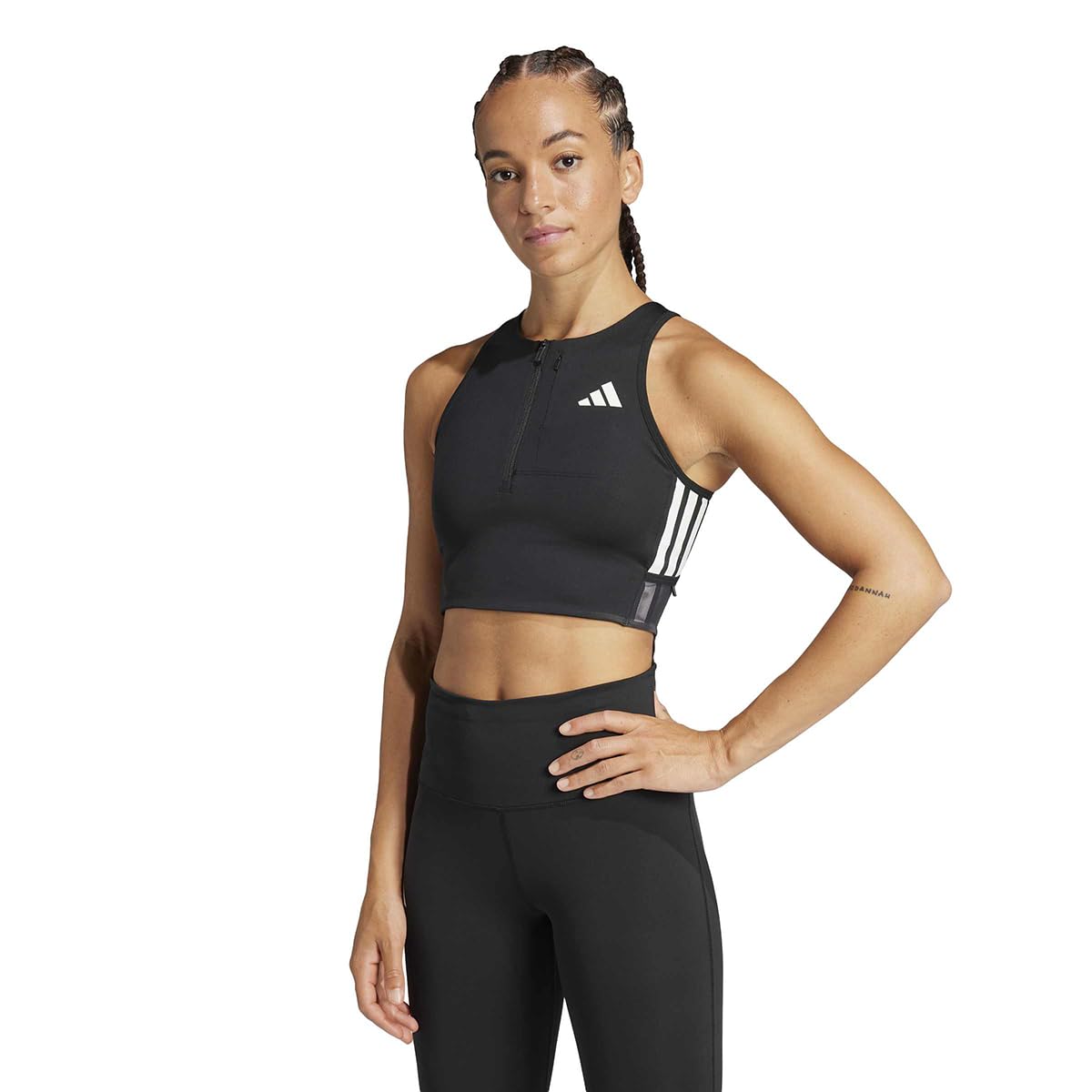 adidas Women's Running Adizero Crop Zip Tank, Black, Size M, Women