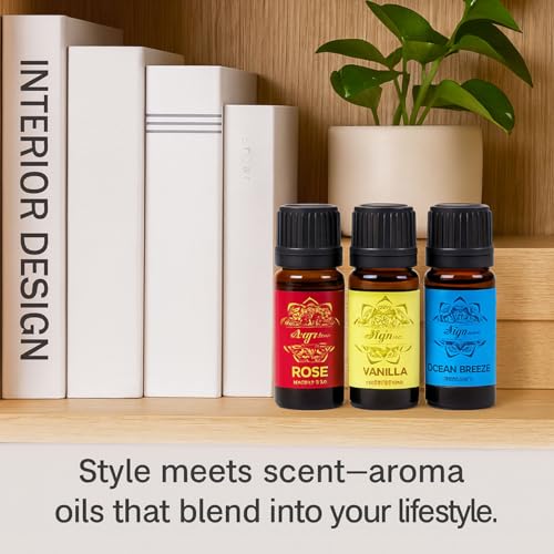 Image of Signamio 3 Pcs Essential Oil Set - Premium Reed Diffuser Fragrance Aroma Oil Collection for Home & Office - Long-Lasting Scented Essential Oil Blends for Relaxation & Wellness - Vanilla, Rose, Ocean