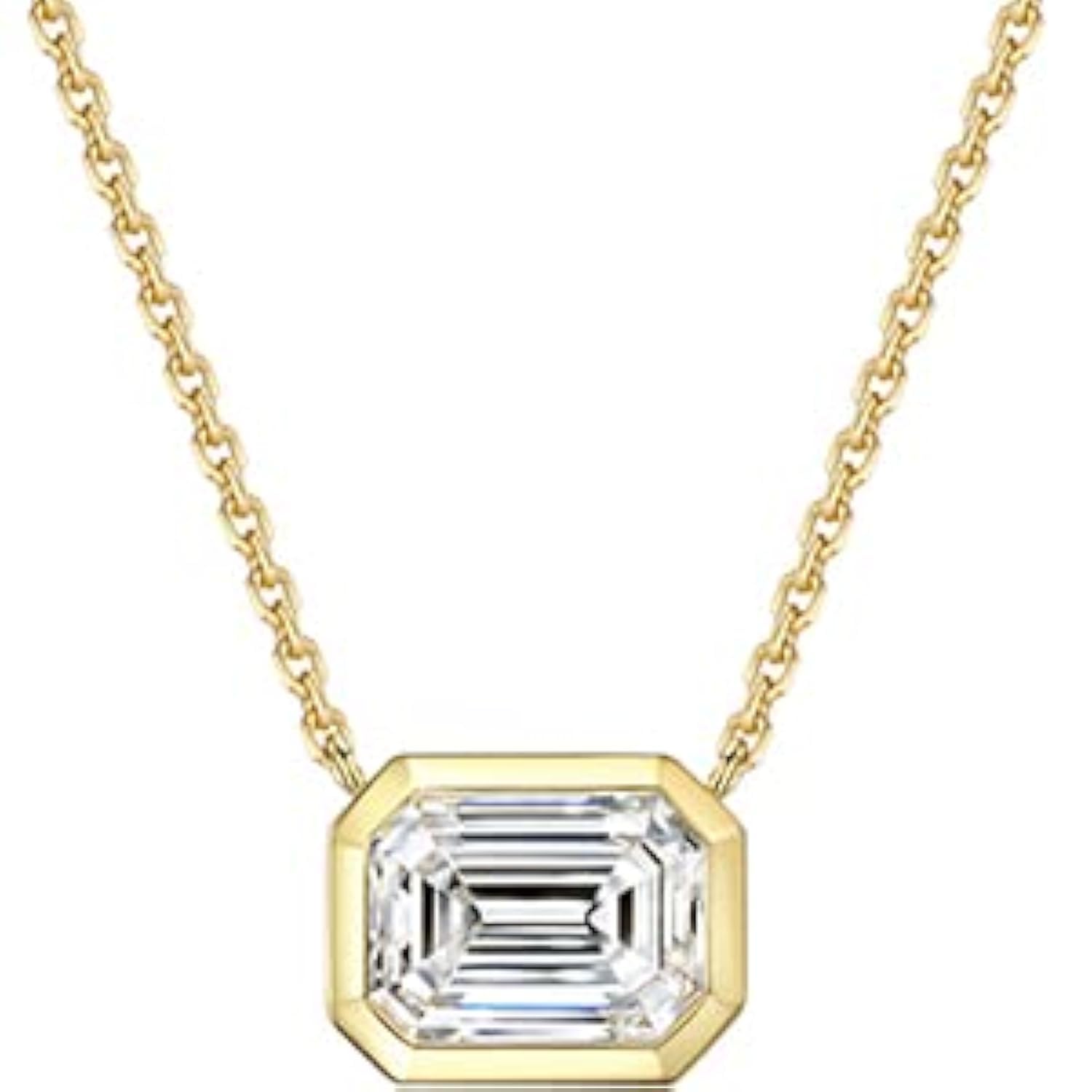 Michooyel 2.5ct Emerald Cut Pendant Necklace for Women 18k Gold Plated Sterling Silver Cubic Zirconia Bezel Setting Solitaire Women's Necklaces