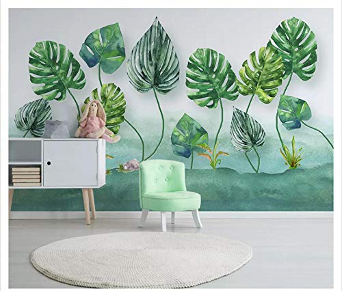 Klassische Mode seidige Tapete frische grüne Blatt Pflanze Blume Aquarell TV Hintergrund Papel de Parede 3d Tapete - 200x140cm/79"x 55