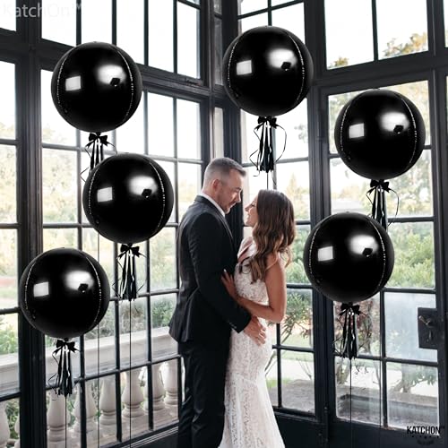 Image of KatchOn, Large Black Mylar Balloons - 22 Inch, Pack of 6 | Round 4D Mylar Balloon for Birthday, Bachelorette Decorations | Black Birthday Party Decorations