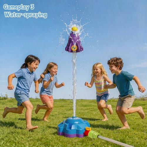 4-in-1 Water Sprinkler for Kids, Water Sprinkler Baseball Toy, Rocket Sprinklers, Rocket Launch Game, 360°Rotating Sprinklers Outdoor Summer Toys for Boys Girls - image 4