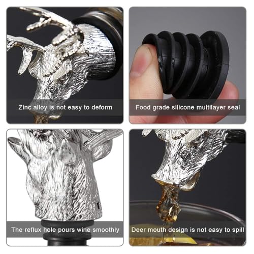 Image of Pourer for Liquor Bottles, Whiskey Bottle Pourer, Deer-Head Elegant Deer-Head Profile(Silver)