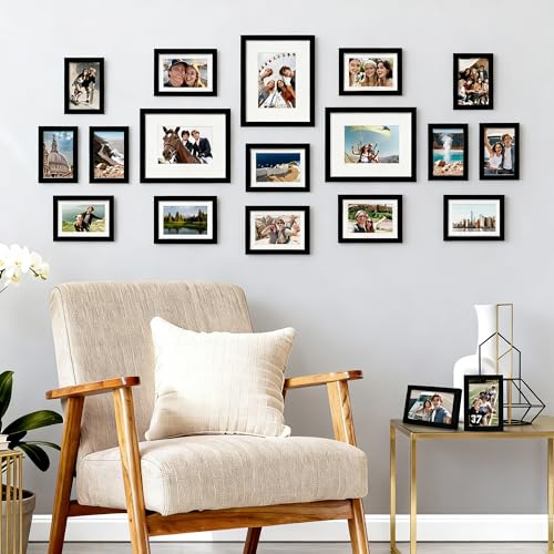 Image of upsimples Picture Frames set of 19, Including 8x10, 5x7, 4x6 Black Frame | Multi Picture Frames Collage Wall Decor, Gallery Wall Frame Set, Gift For Christmas, Mothers' day, Wedding, Dorm, Living Room