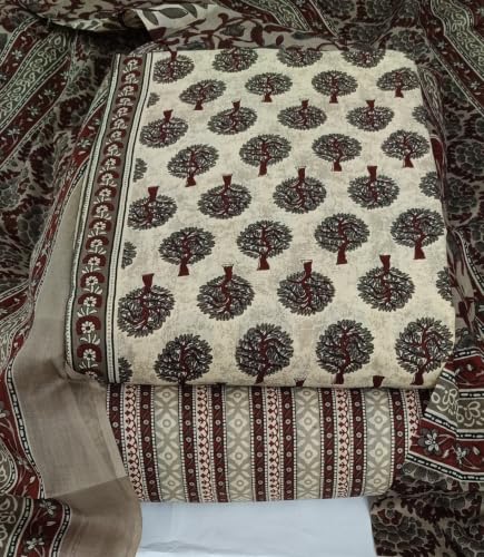 Image of DRAVINAM Trends Women's Premium Cambric Cotton Jaipuri Printed Unstitched Salwar Suit Dress Material with Mulmul Cotton Dupatta