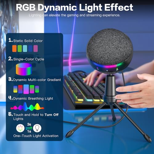 Image of ZealSound Podcast USB Microphone for PC /Mac /iPhone, Cardioid Condenser Mic with Noise Reduction, Tap-to-Mute, RGB Lighting, Zero Latency Monitoring, Volume Control for Gaming, Recording, YouTube