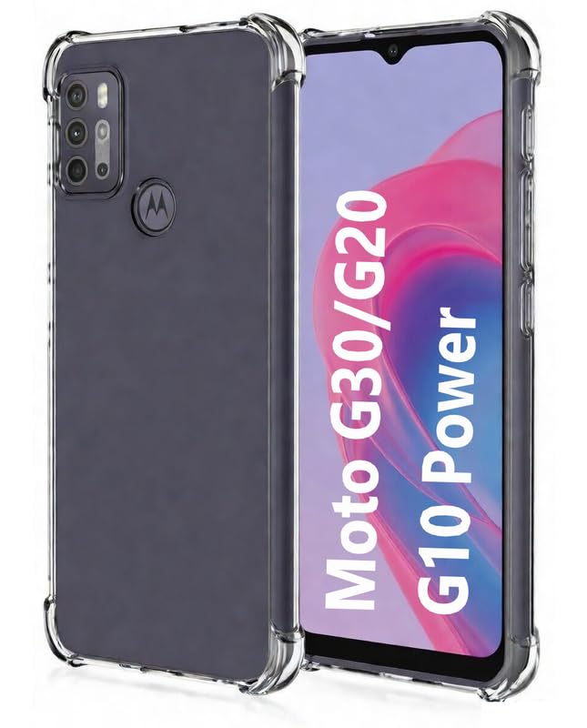 Image of Lustree Back Cover Transparent Case Compatible with Motorola G30 /G20 /G10 Power | Clear + TPU Case with 4 Corner Air Cushion Protection & Camera Protection | Slim& Stylus Cover